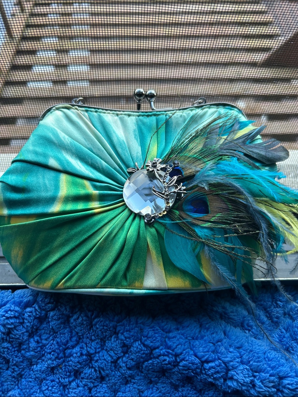 Aria by MARY FRANCES Peacock clutch with feathers & jem BRAND NEW WITH TAG